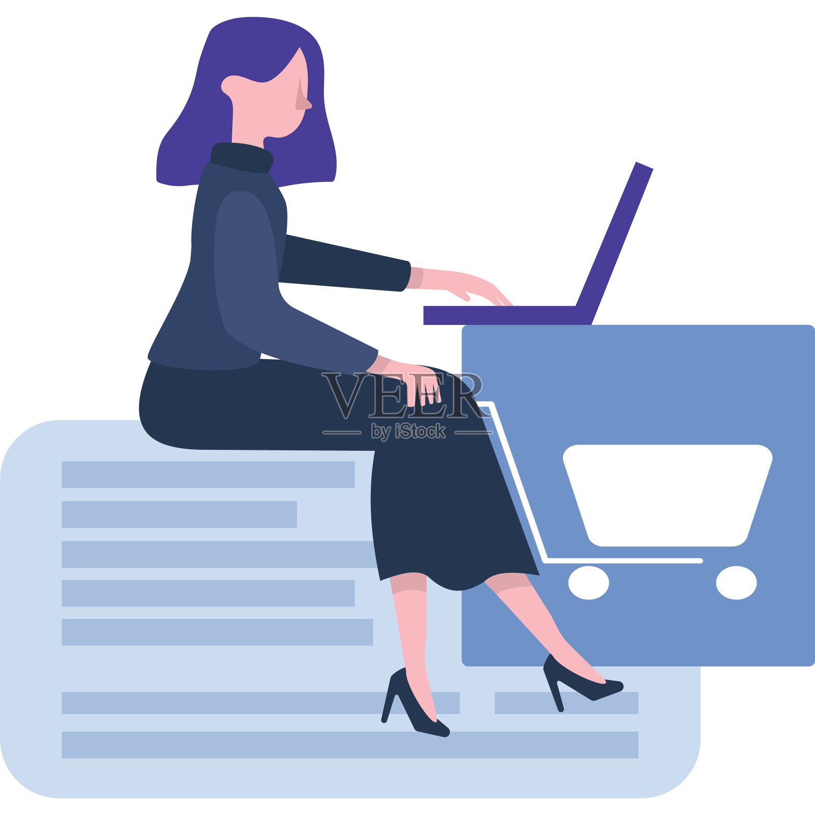 女人在笔记本电脑矢量电子商务图标在线工作插画图片素材