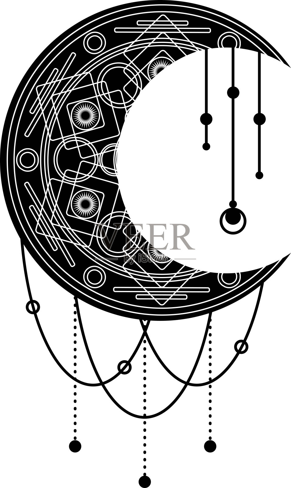 黑色新月符号，新月装饰元素插画图片素材