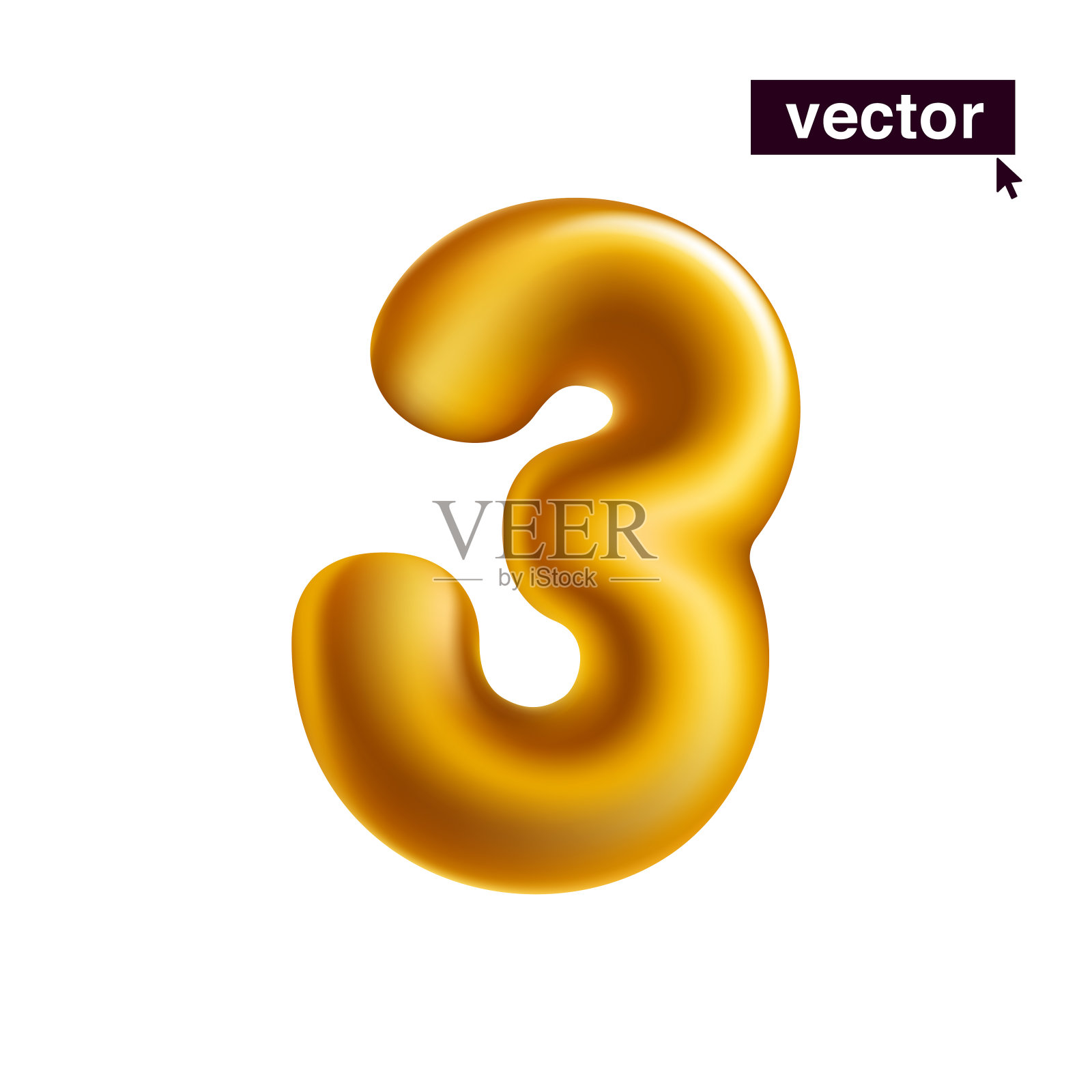 3号。金属金色三标志。现实的3D设计在卡通有趣的风格上的白色背景。插画图片素材