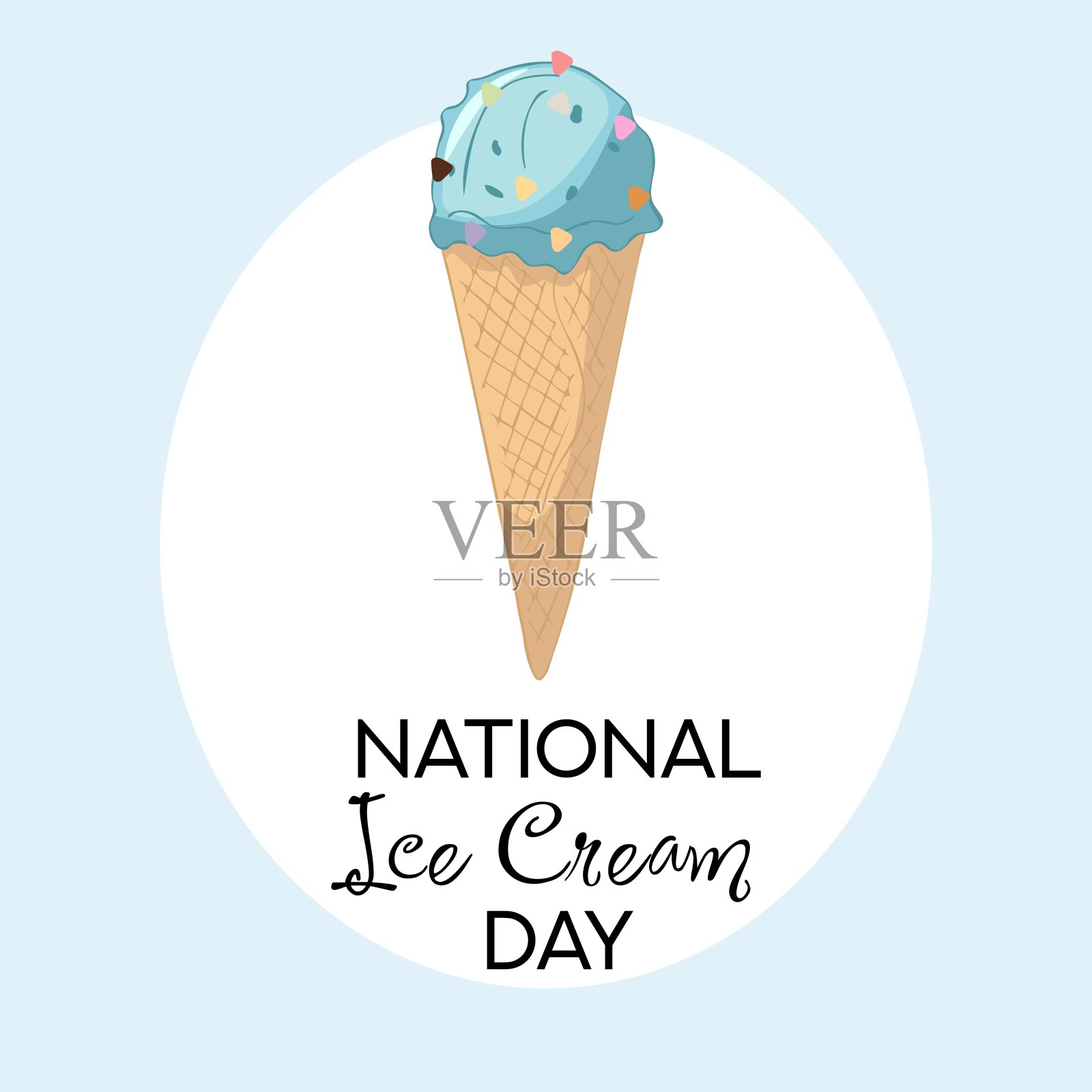 一幅手绘的华夫蛋筒水果冰淇淋插画。国家冰淇淋日快乐卡片。插画图片素材