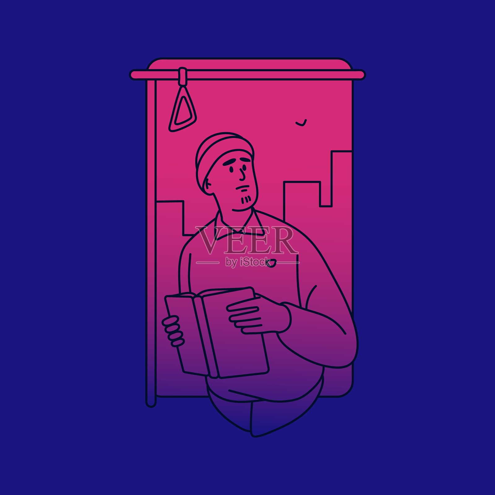 悲伤沮丧的人，孤独、抑郁、悲伤的概念，陷入困境、感到孤独的绝望男人插画图片素材