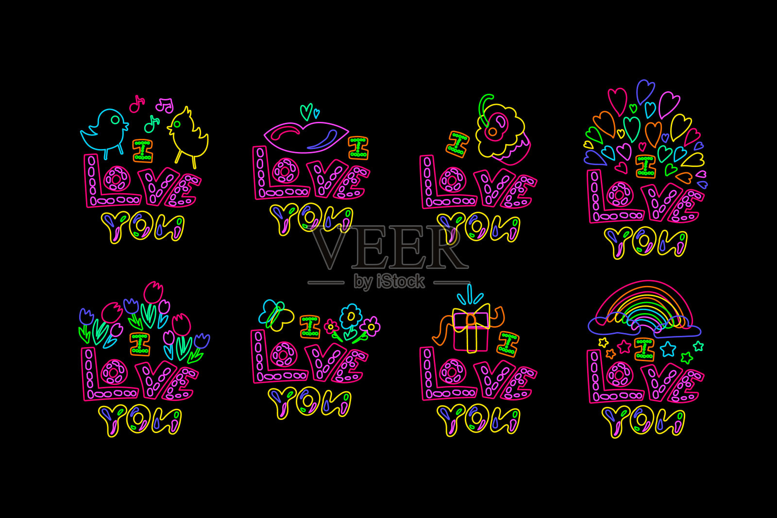 霓虹爱情语录涂鸦手绘集插画图片素材