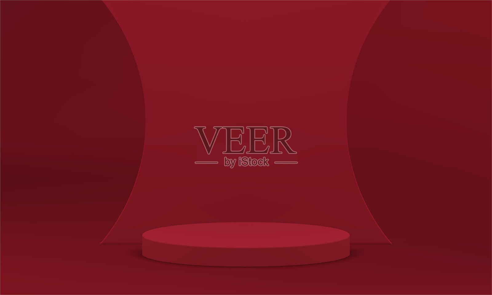 三维红色讲台圆柱体平台展厅弯曲墙活动仪式庆祝现实矢量插画图片素材