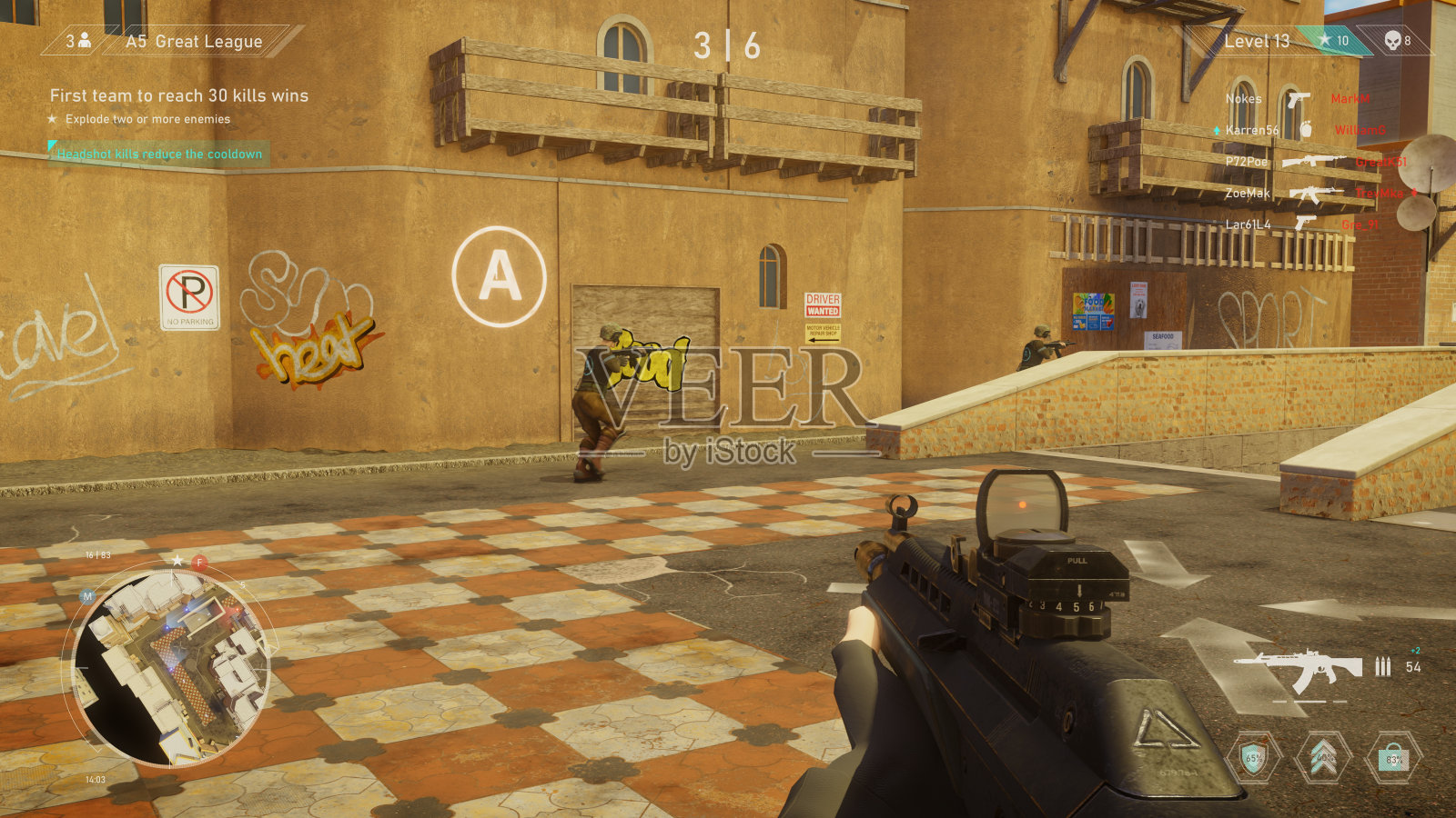 视频游戏模型概念:游戏玩法3D射击在线多人战斗。专为职业玩家设计的有趣FPS。POV人玩，射击敌人，得分击杀。网上锦标赛网上锦标赛照片摄影图片