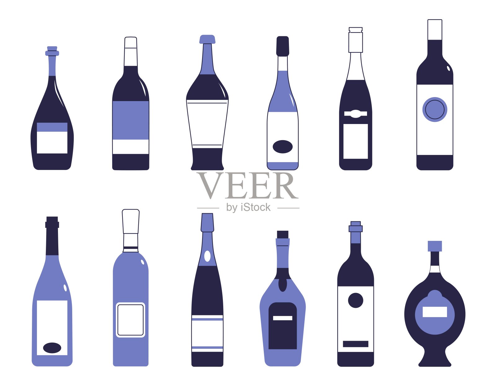 各种各样的葡萄酒。一组物体的矢量图像。插画图片素材