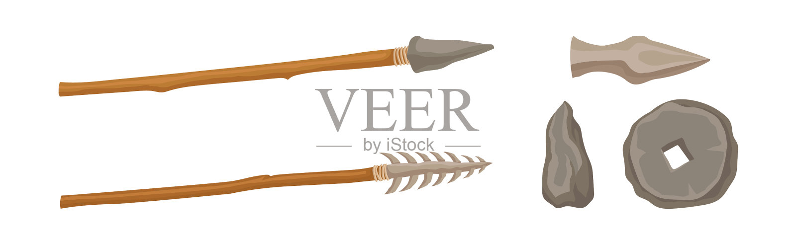 原始石器时代的工具和武器隔离上插画图片素材