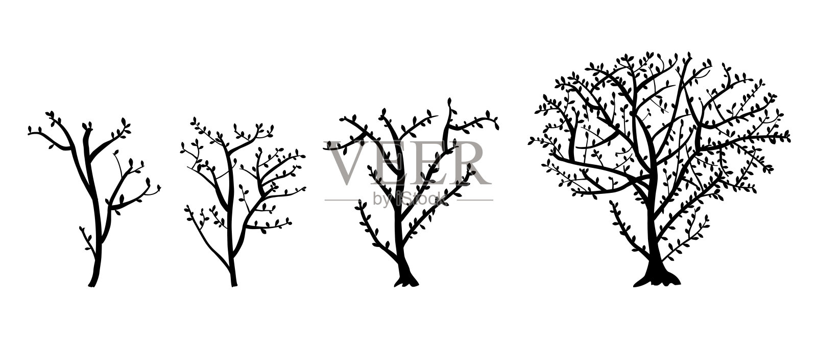 简单矢量剪影树枝和树叶，手绘素描集4插画图片素材