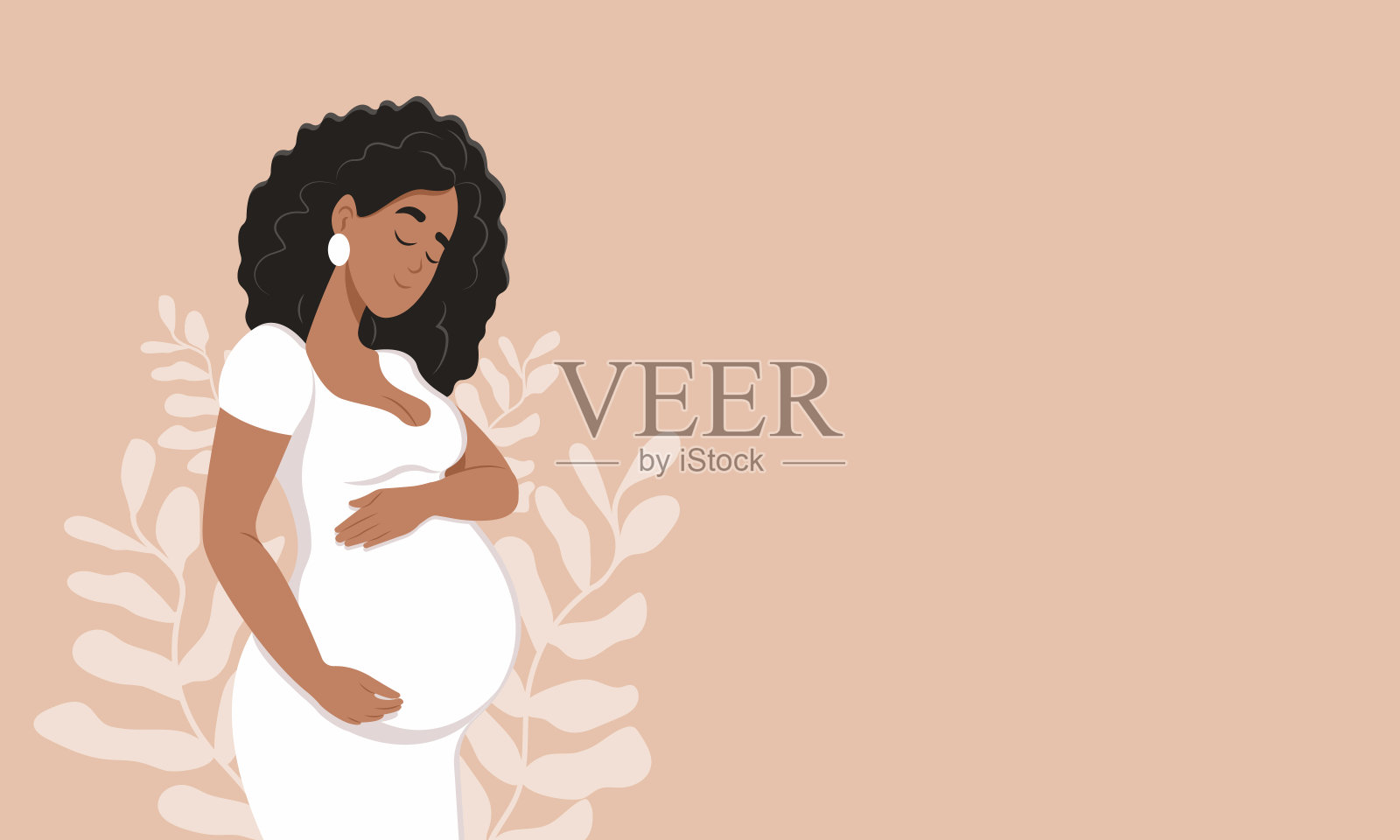 美丽的黑人孕妇拥抱她的腹部。怀孕和母亲的概念。健康怀孕banner插画图片素材