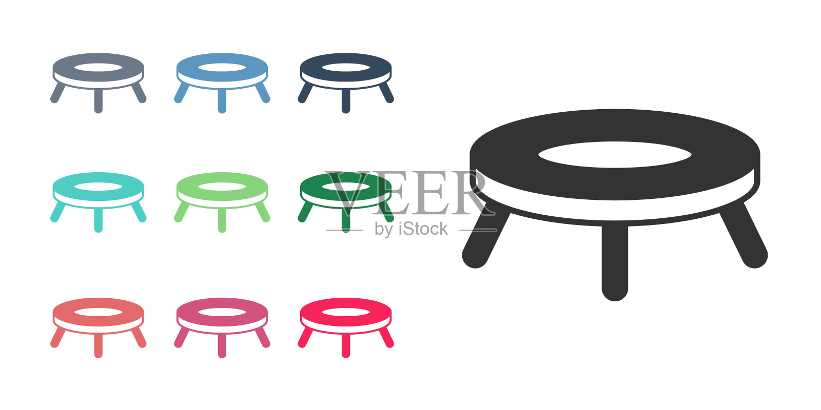 黑色蹦床图标孤立在白色背景上。设置彩色图标。向量插画图片素材