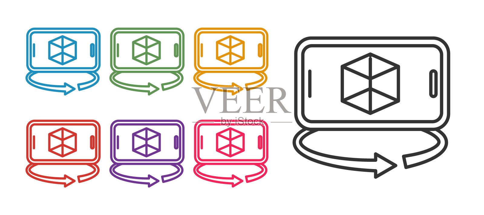 设置线三维建模图标隔离在白色背景上。增强现实或虚拟现实。设置彩色图标。向量图标素材