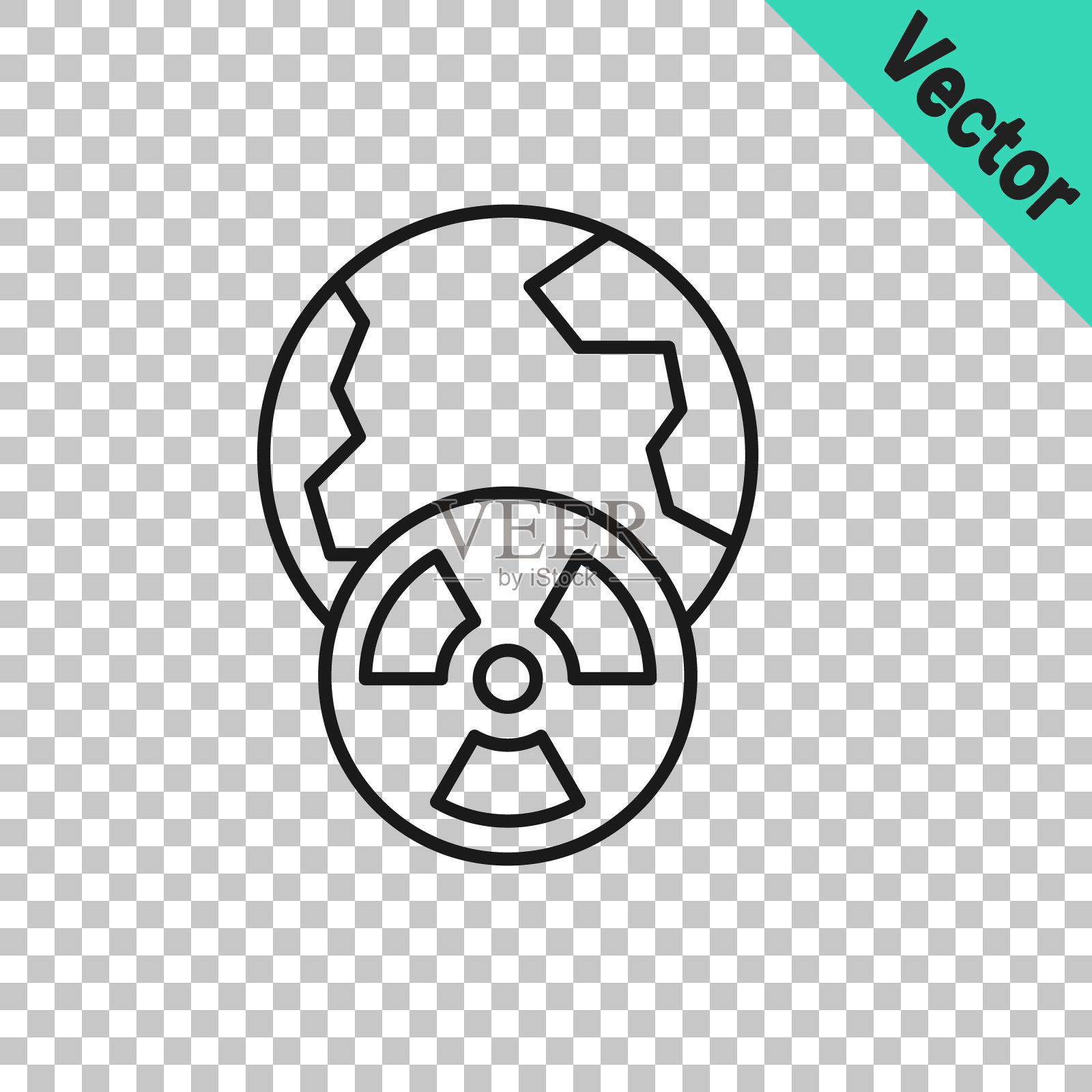 黑线行星地球和辐射符号图标隔离在透明背景上。环境的概念。向量插画图片素材