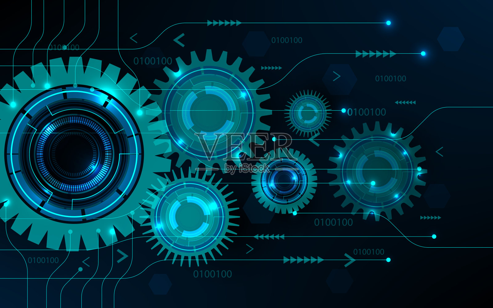 蓝色数字技术背景与齿轮插画图片素材