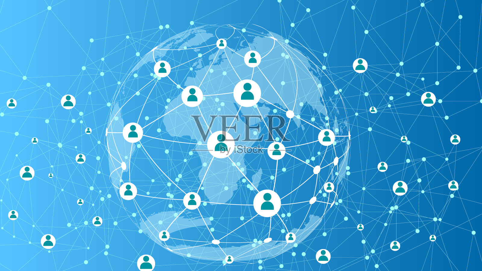 数字技术通信网络系统以蓝色插图为背景。插画图片素材