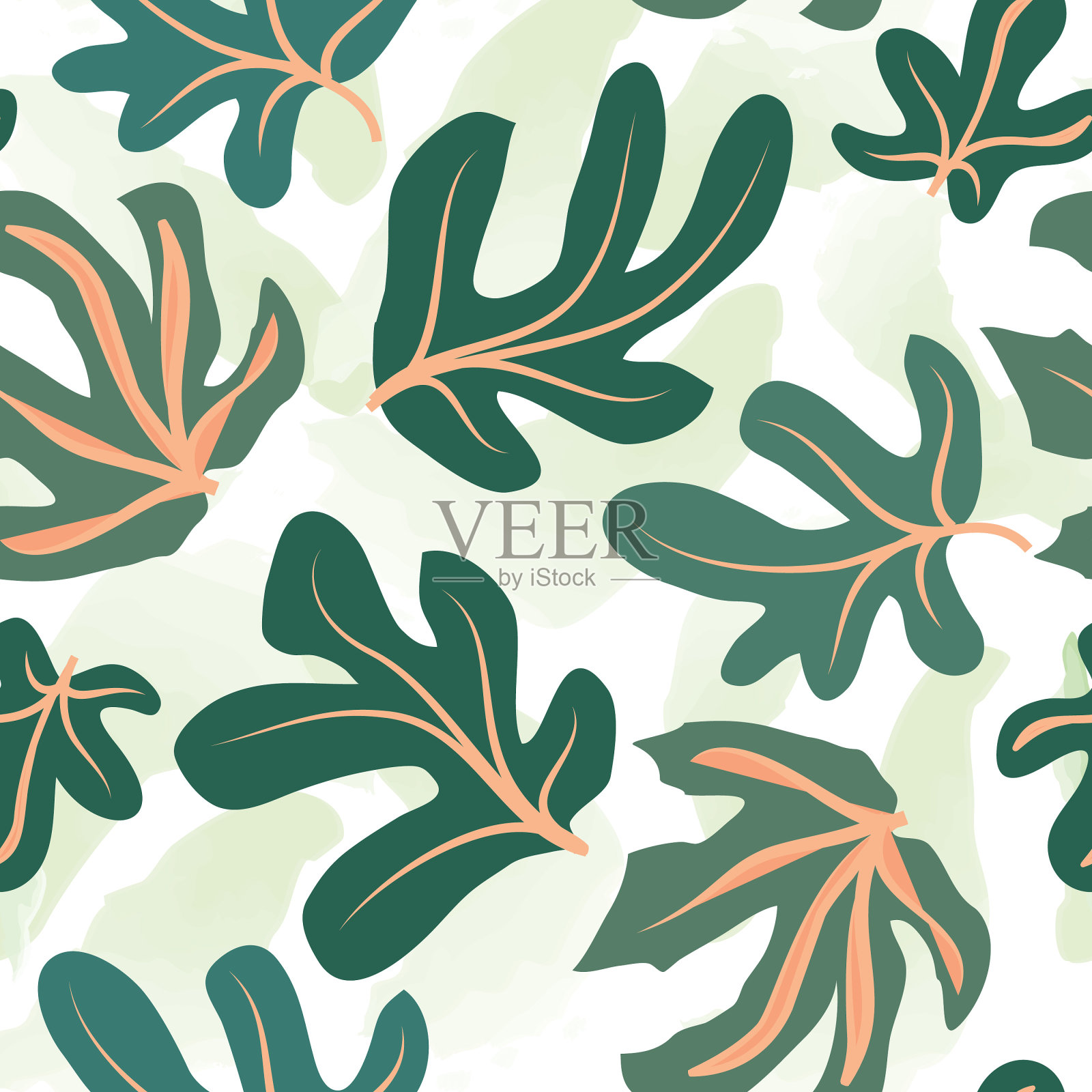 花卉无缝模式。枝叶有观赏纹理。繁盛自然夏日花园水彩纹理背景插画图片素材