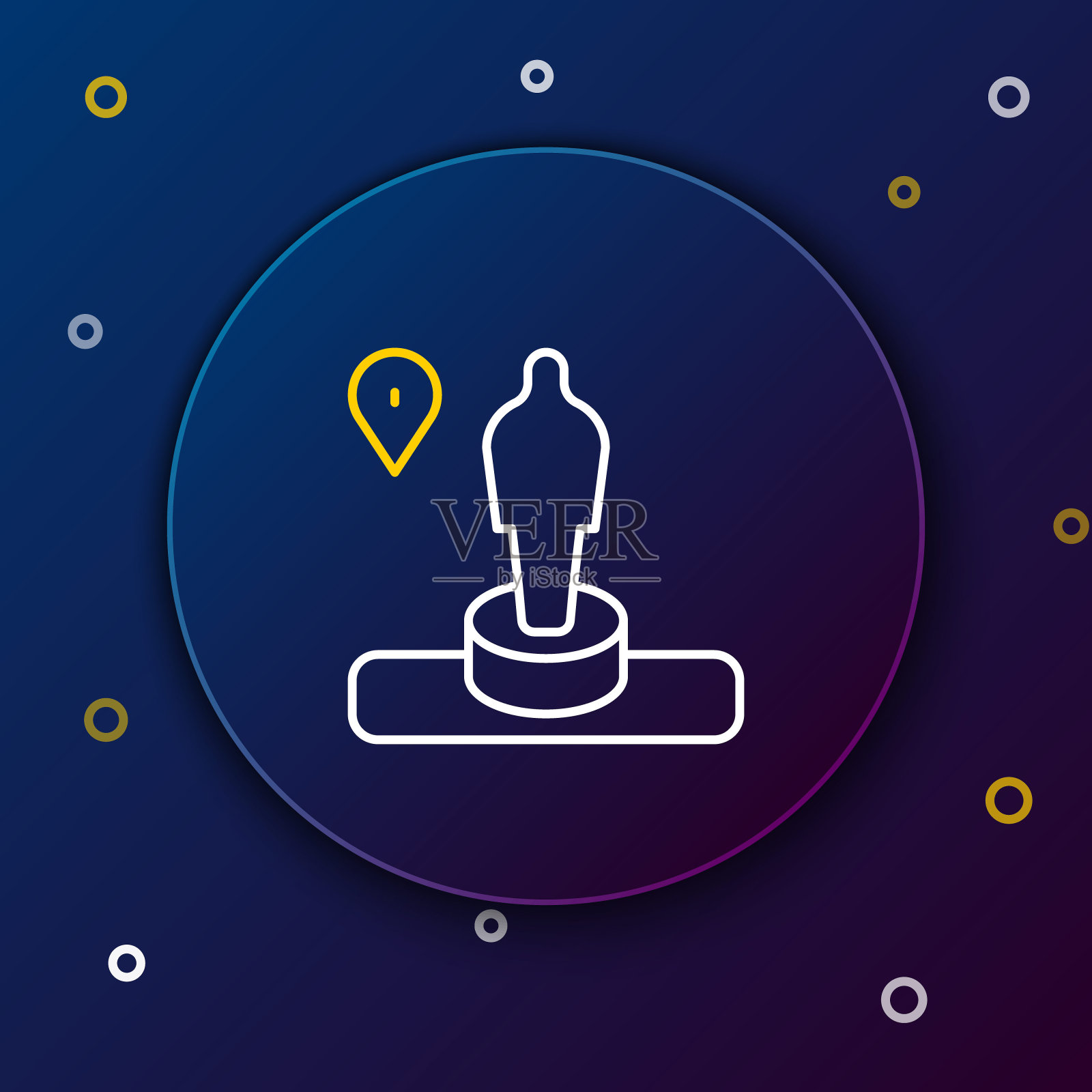 线地图别针和纪念碑图标隔离在蓝色背景。导航，指针，位置，地图，gps，方向，地点，指南针，搜索概念。彩色轮廓概念。向量插画图片素材