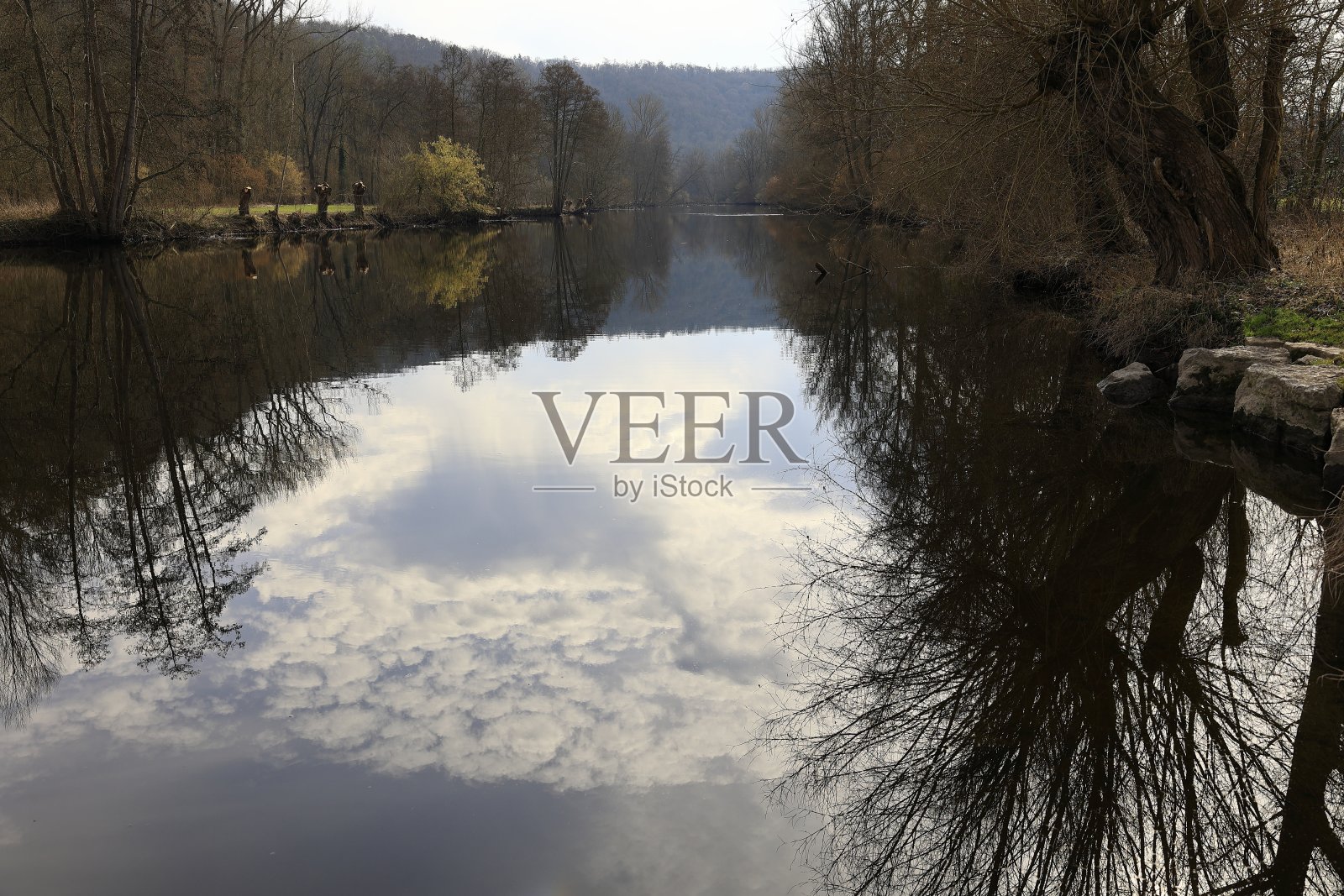 Untermberg附近Enz河上的树木倒影照片摄影图片