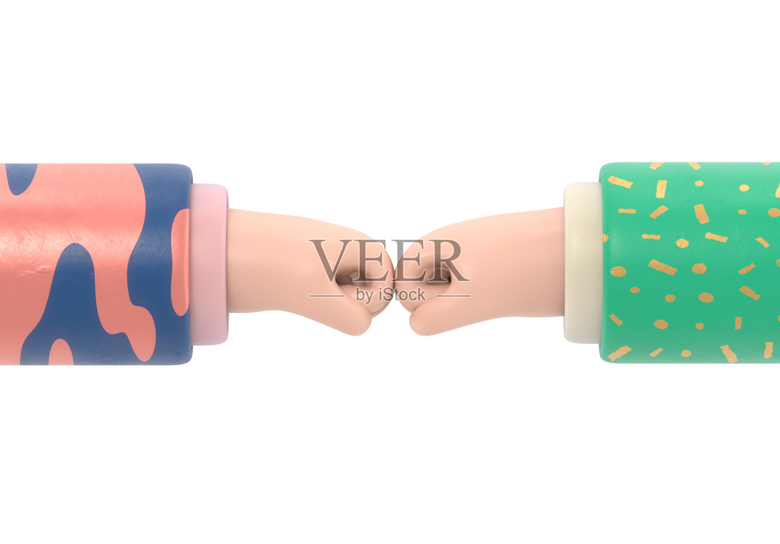 卡通手势图标模型。两只拳头在争执中紧握。商人的不同意见。商业冲突象形图，辩论，白底3D渲染。照片摄影图片