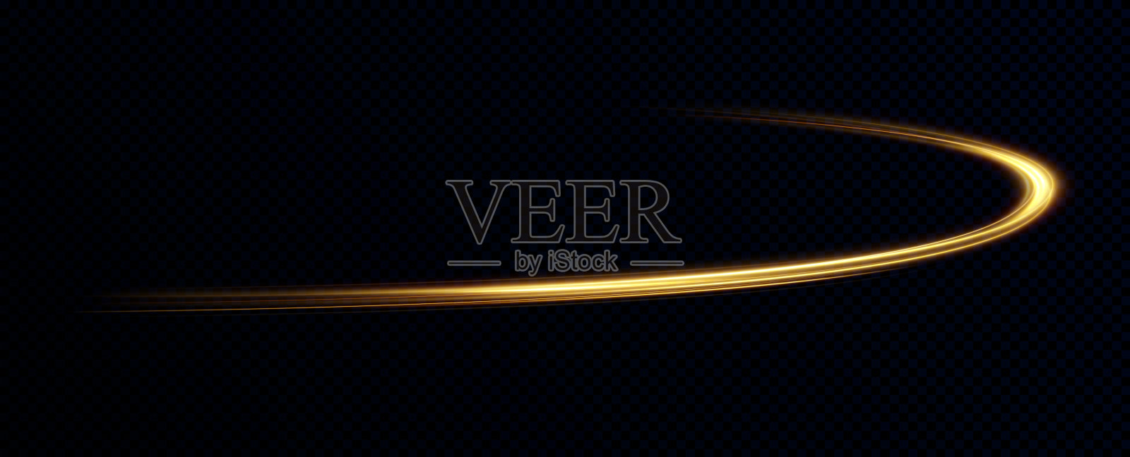 金色发光的漩涡。光速运动效果。轻轨。闪亮的波浪路径。向量。插画图片素材