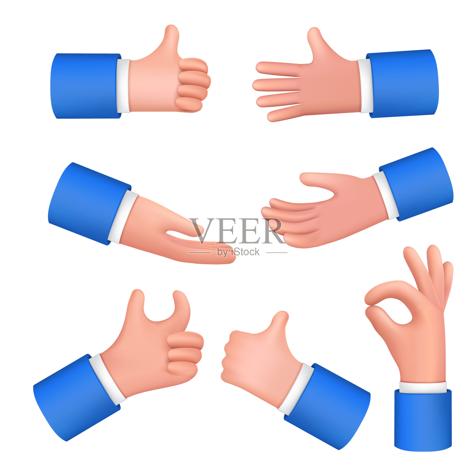 双手显示不同的手势符号，孤立在白色背景上。插画图片素材
