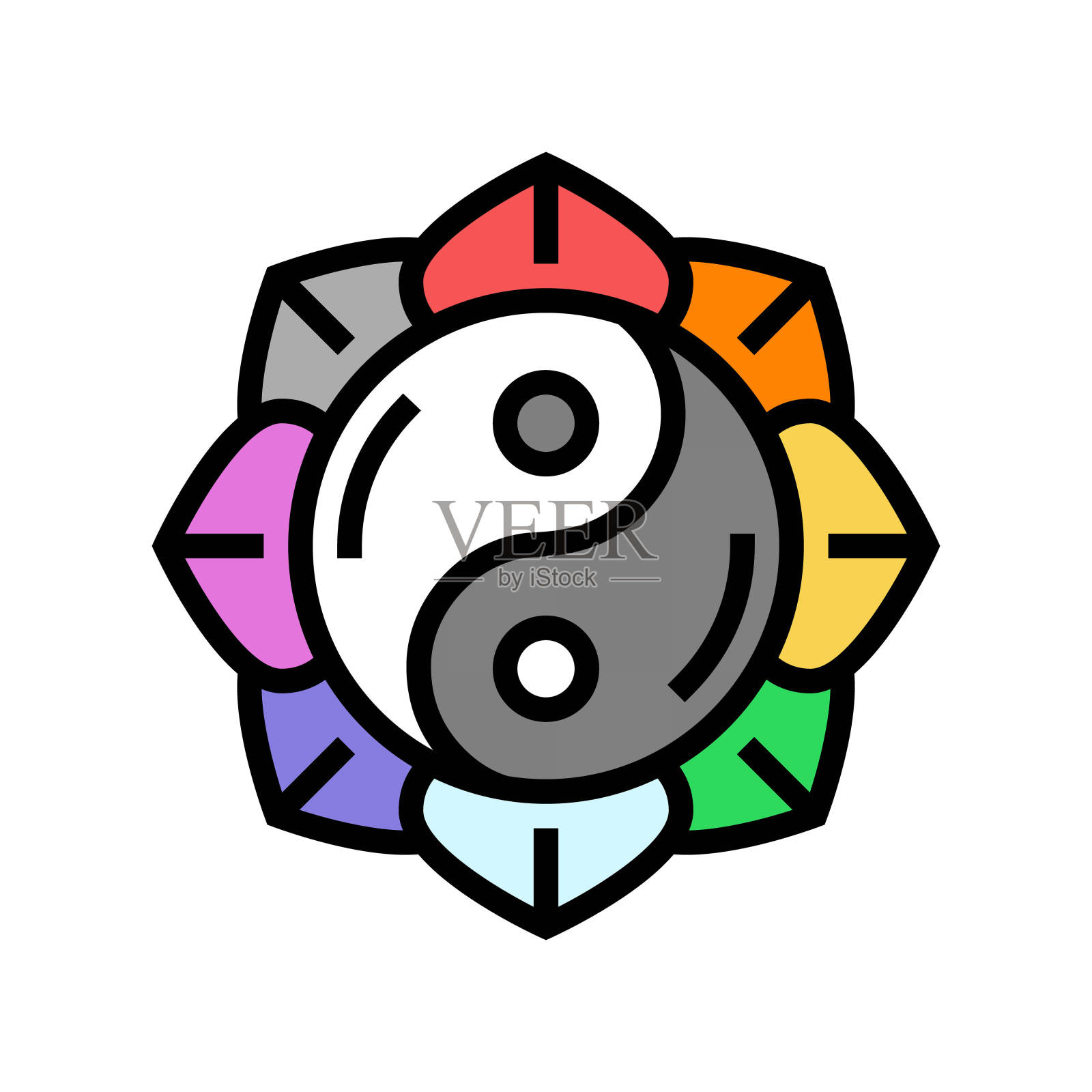 和谐瑜伽放松彩色图标矢量插图插画图片素材