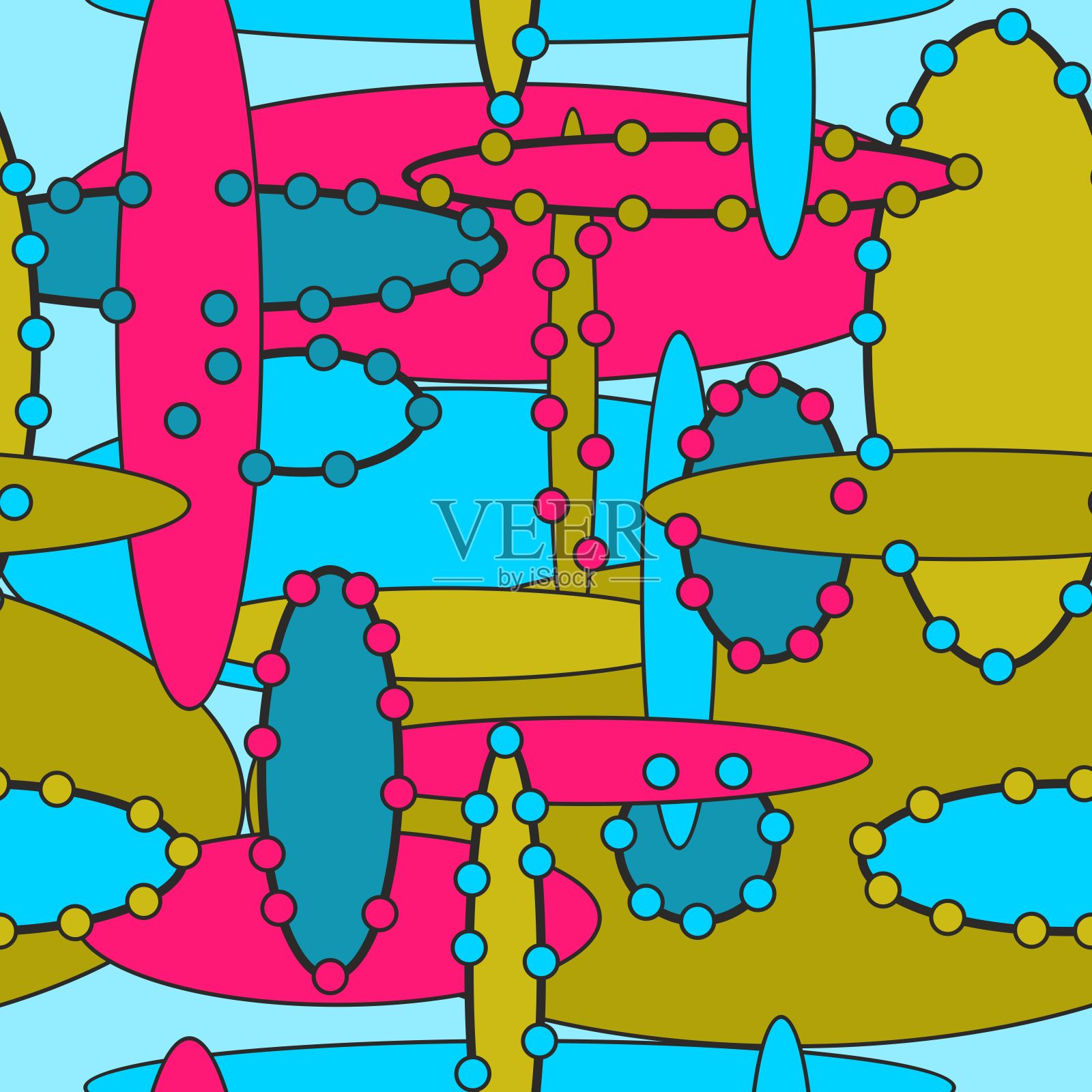 圆形的抽象无缝图案。织物的几何图案。纺织品的背景。股票向量插画图片素材