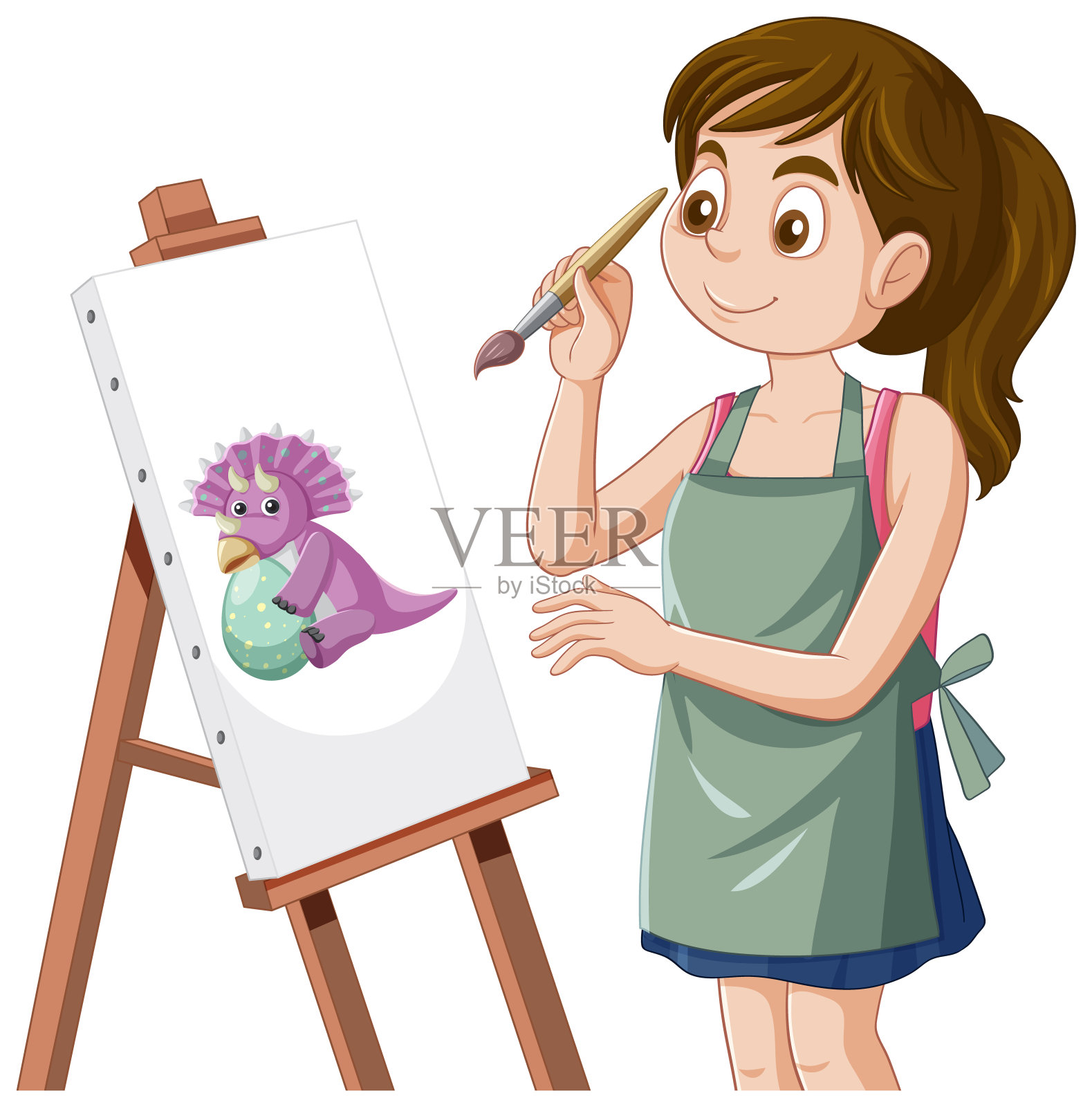 青春期少女在画布上画画插画图片素材