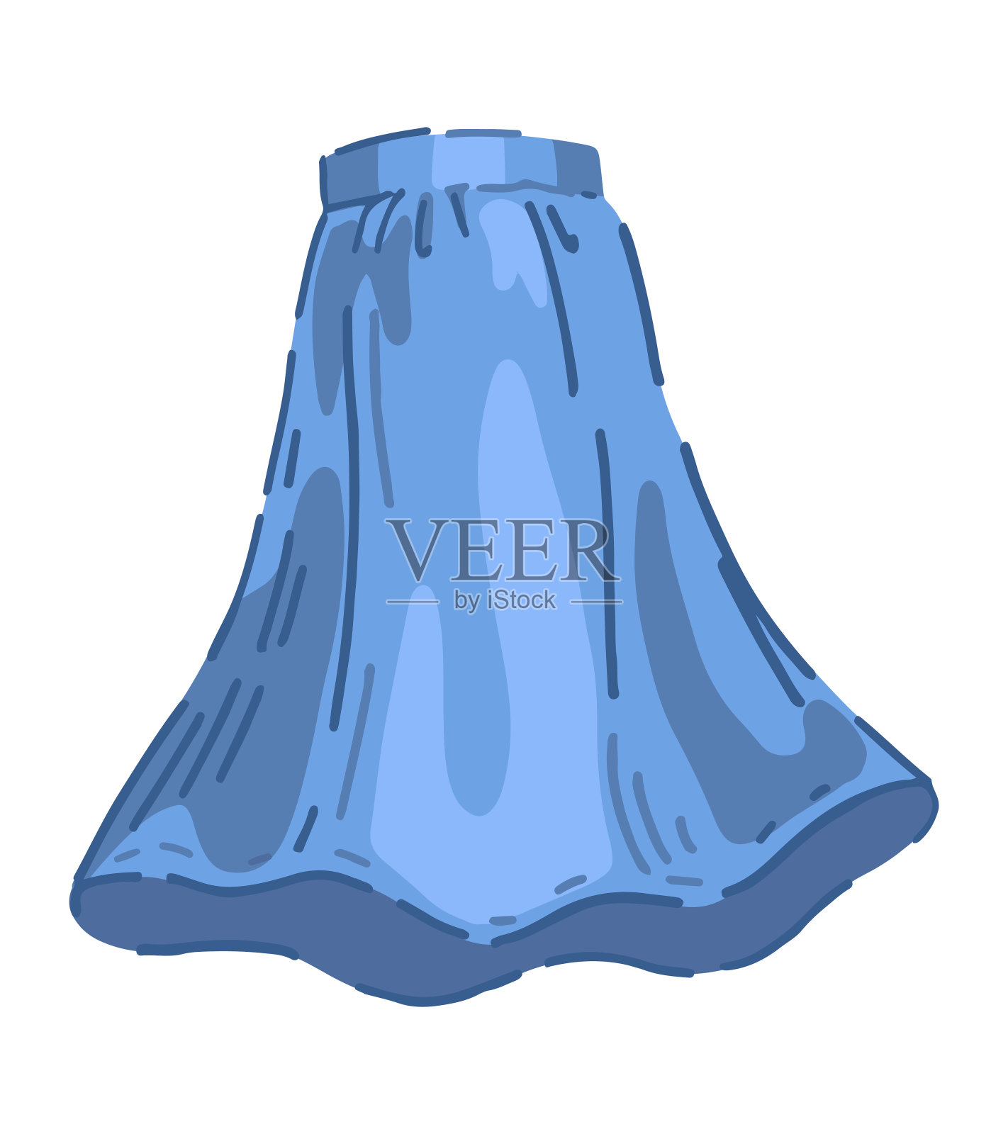 长裙卡通剪贴画。夏天的衣服，配饰上涂鸦孤立的白色。现代风格的矢量插图。插画图片素材