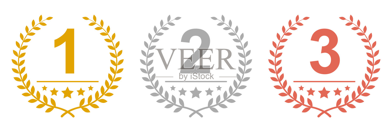 桂冠胜利图标，套金、银、铜牌-股票矢量插画图片素材