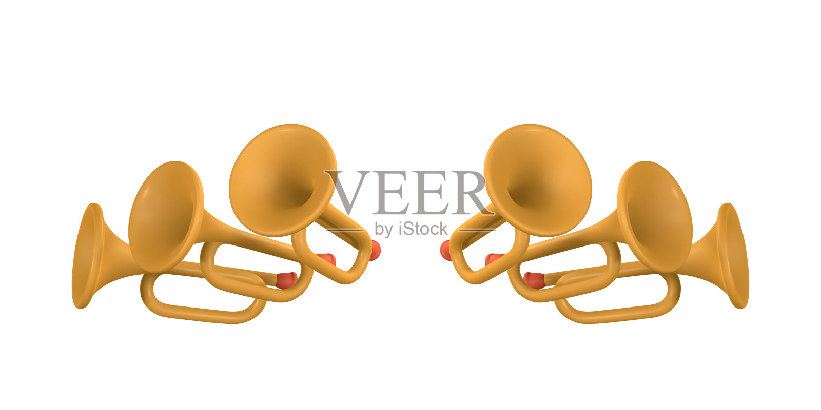 3d逼真的喇叭。塑料卡通风格的音乐概念设计。矢量图插画图片素材