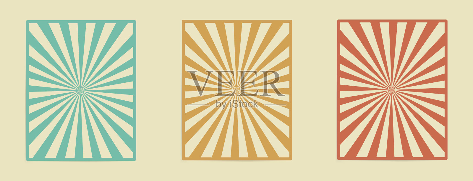 绝妙的70年代背景与太阳爆发。1970年代的海报，封面模板集，复古的颜色背景。矢量图插画图片素材