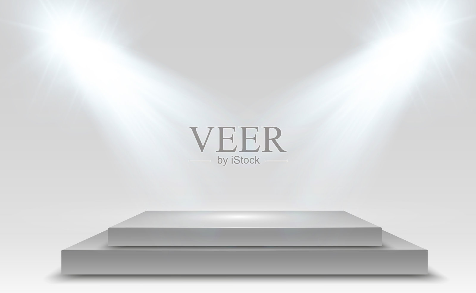 由聚光灯在背景中照亮的讲台、基座或平台。矢量插图。明亮的光。来自上方的光。广告的地方插画图片素材