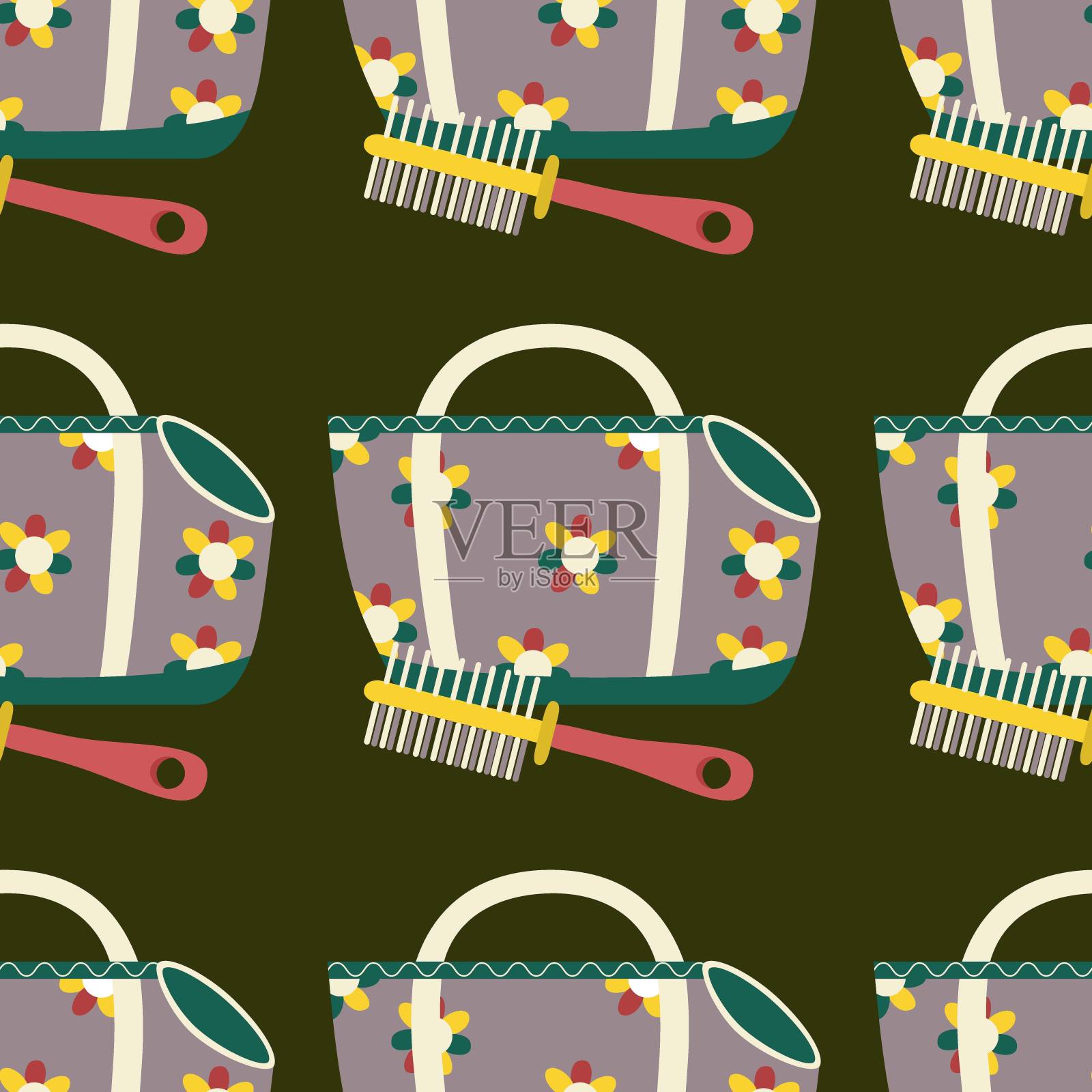 图案带载体，袋动物，猫，狗，梳子宠物护理。插画图片素材