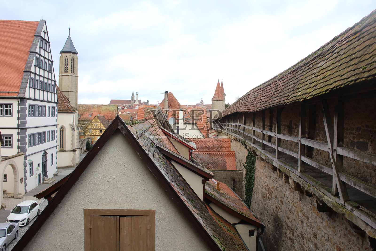 德国陶贝尔河畔罗滕堡的老城和城墙照片摄影图片