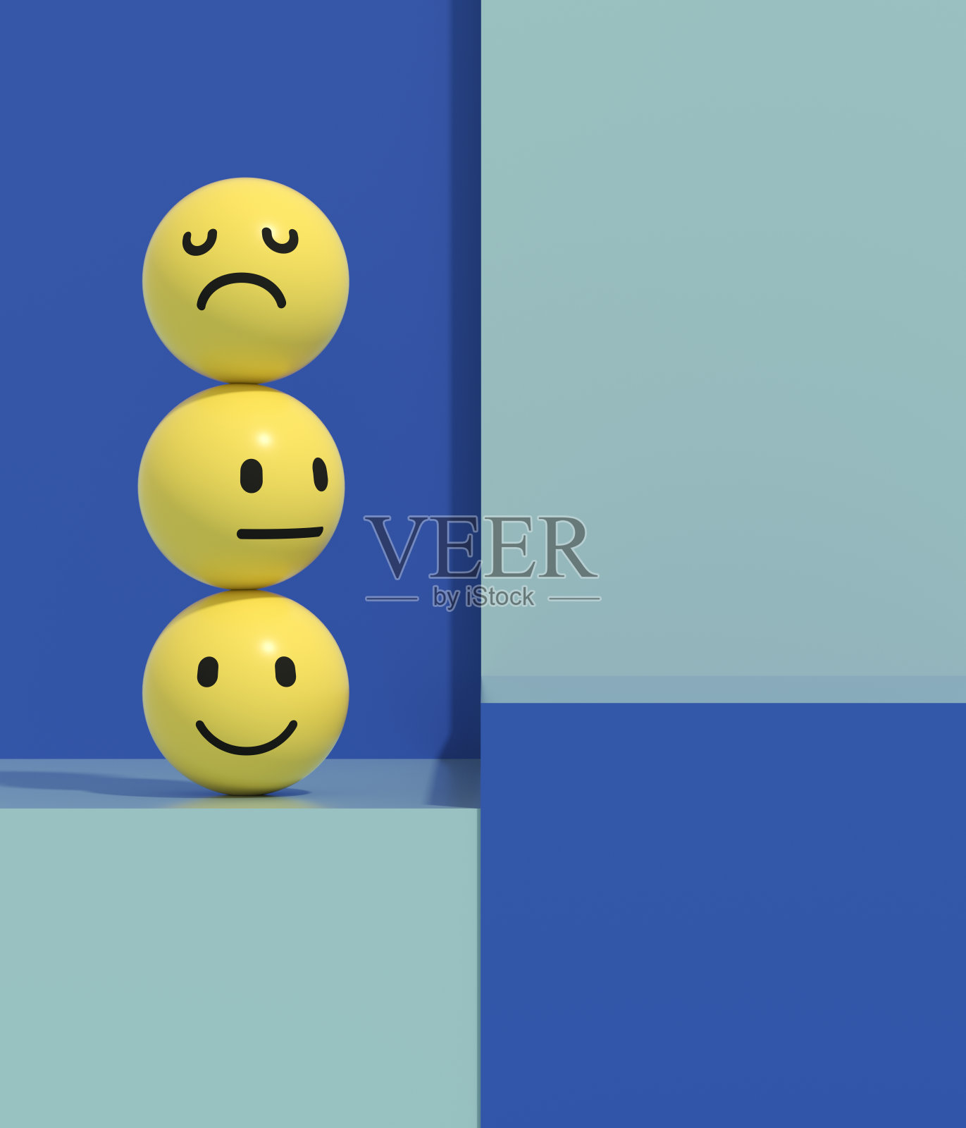 在讲台上有笑脸，悲伤和中性的表情照片摄影图片