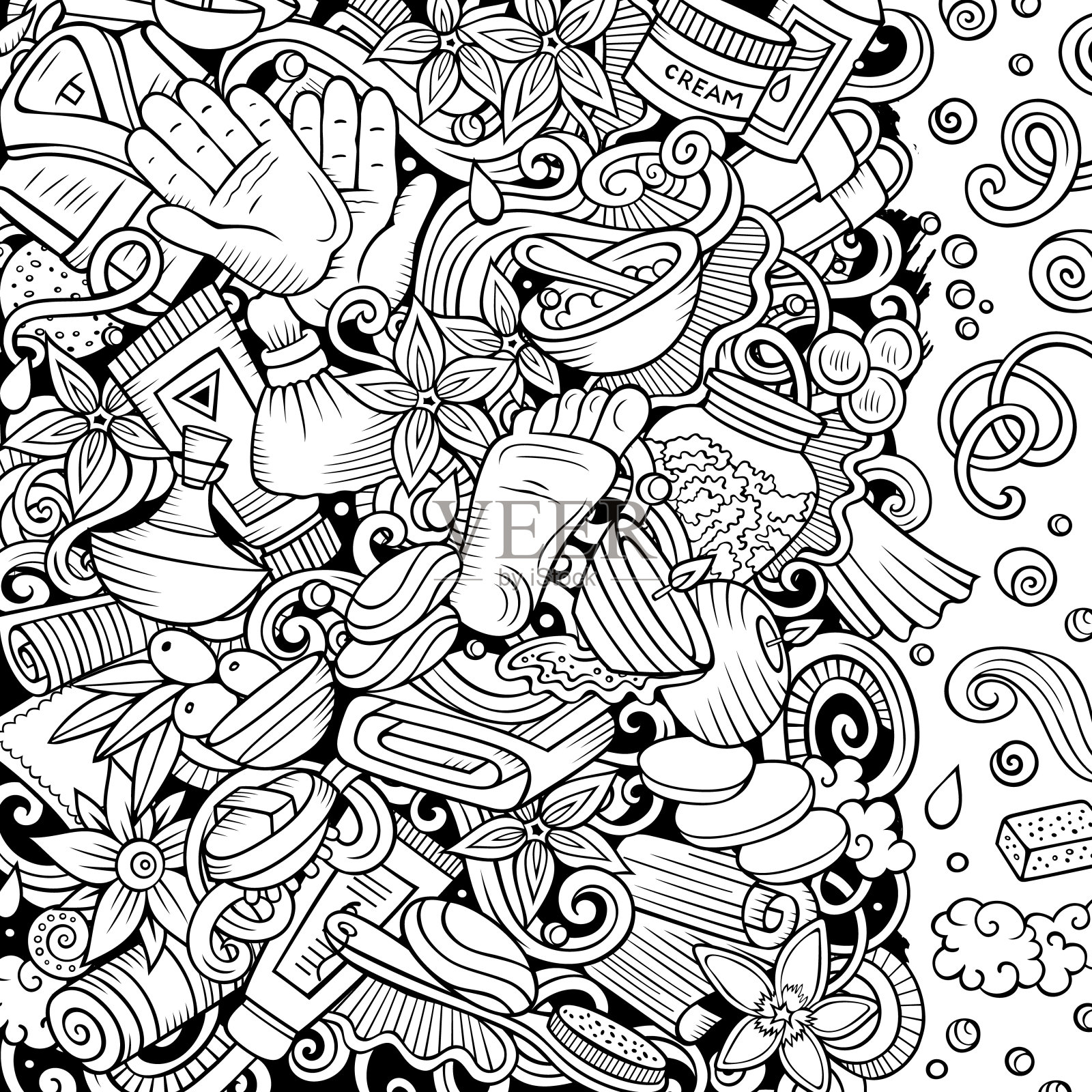 按摩手绘矢量涂鸦插图。Spa沙龙架插画图片素材