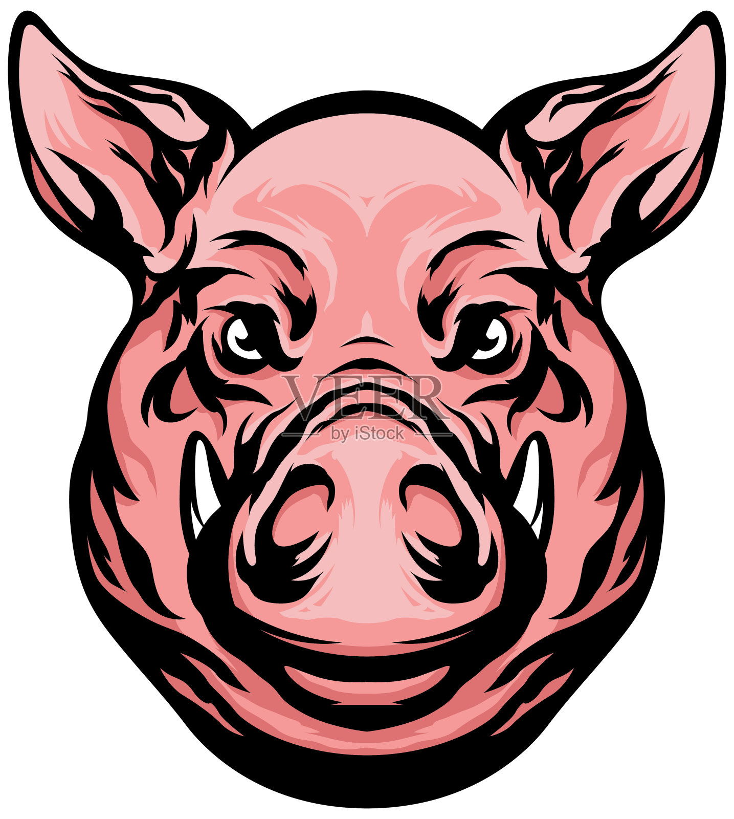 猪头吉祥物。愤怒的猪标志。猪插图。插画图片素材