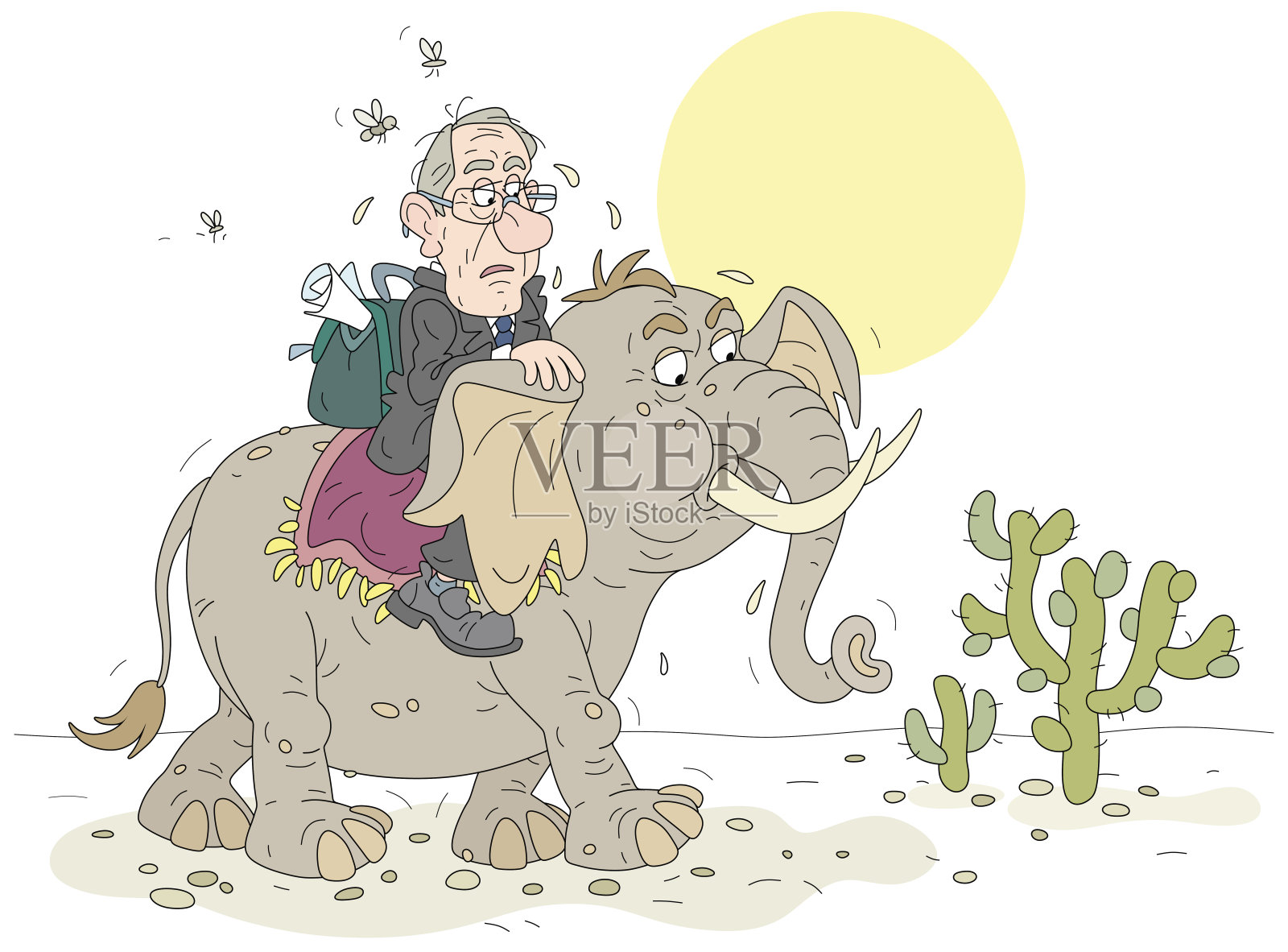 疲惫的政府官员骑着大象旅行插画图片素材