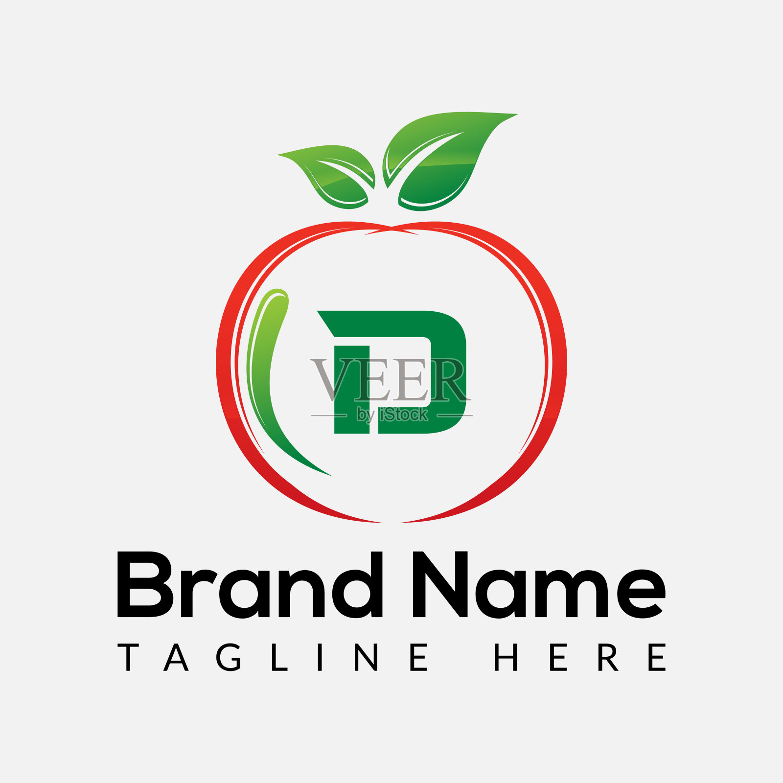 苹果标志的字母D标志。苹果图标与logo概念插画图片素材