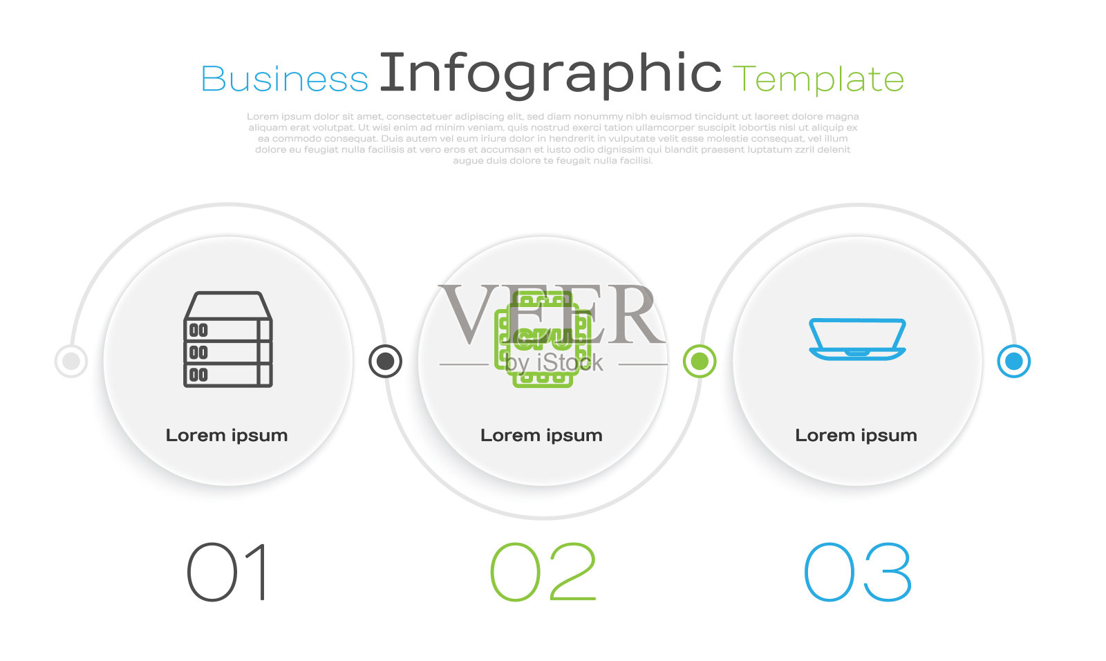 设置线服务器，数据，网络主机，处理器与CPU和笔记本电脑。业务信息图模板。向量设计模板素材