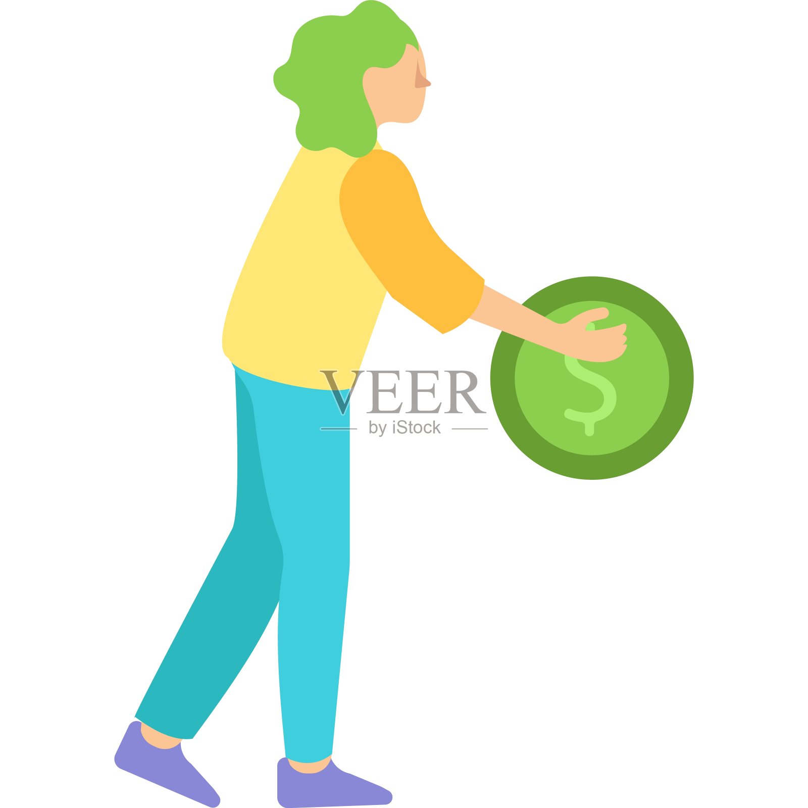 女子持有硬币矢量资金图标孤立插画图片素材
