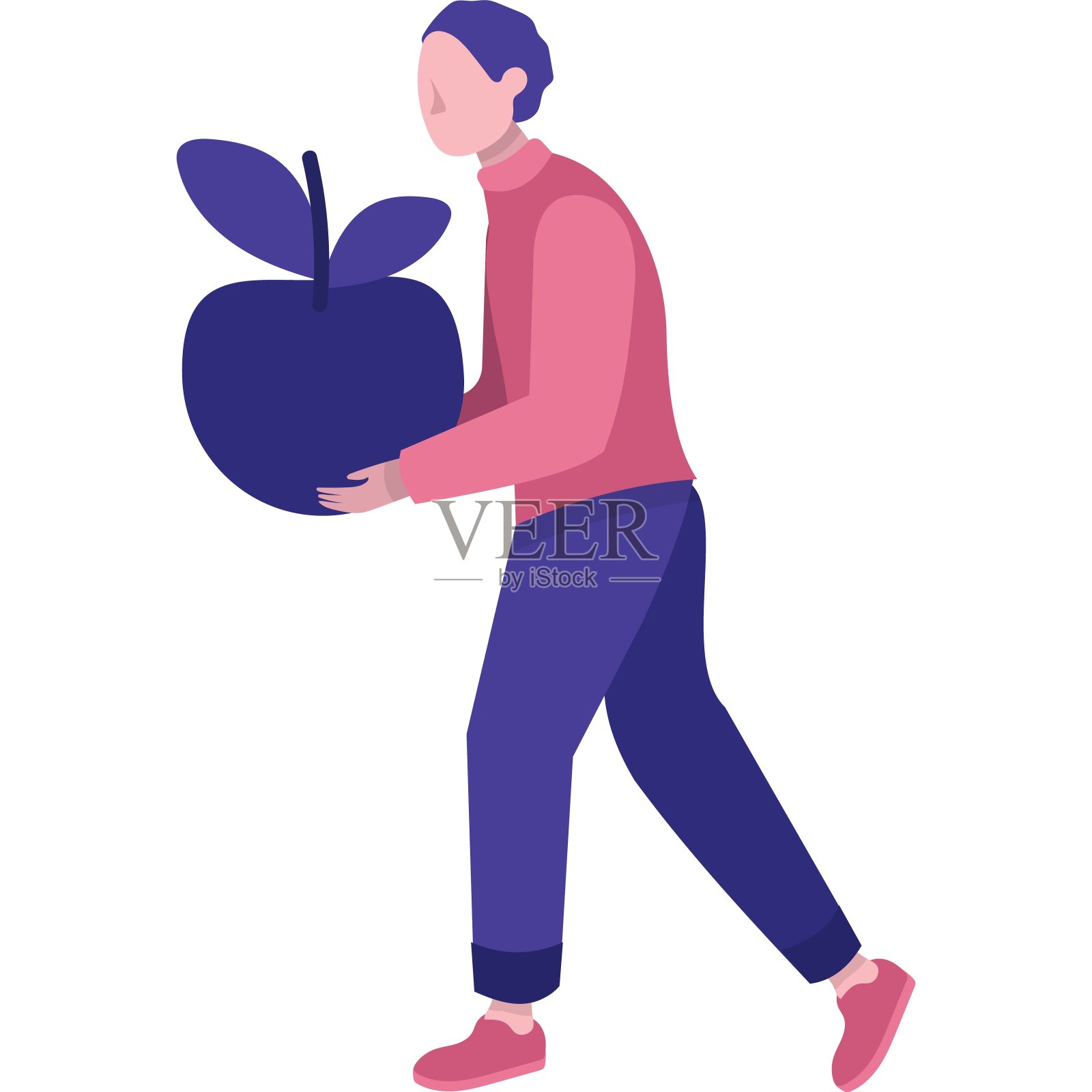 男子携带苹果矢量健康食品图标插画图片素材