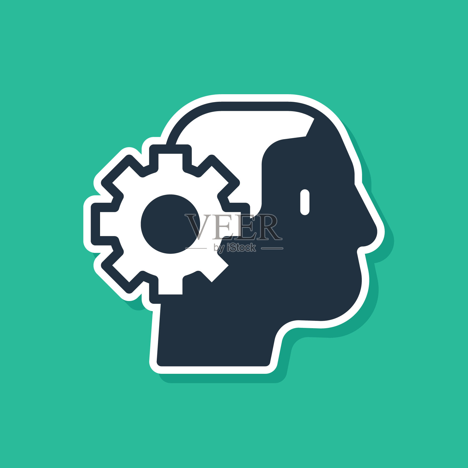 蓝色人形机器人图标隔离在绿色背景上。人工智能，机器学习，云计算。向量插画图片素材