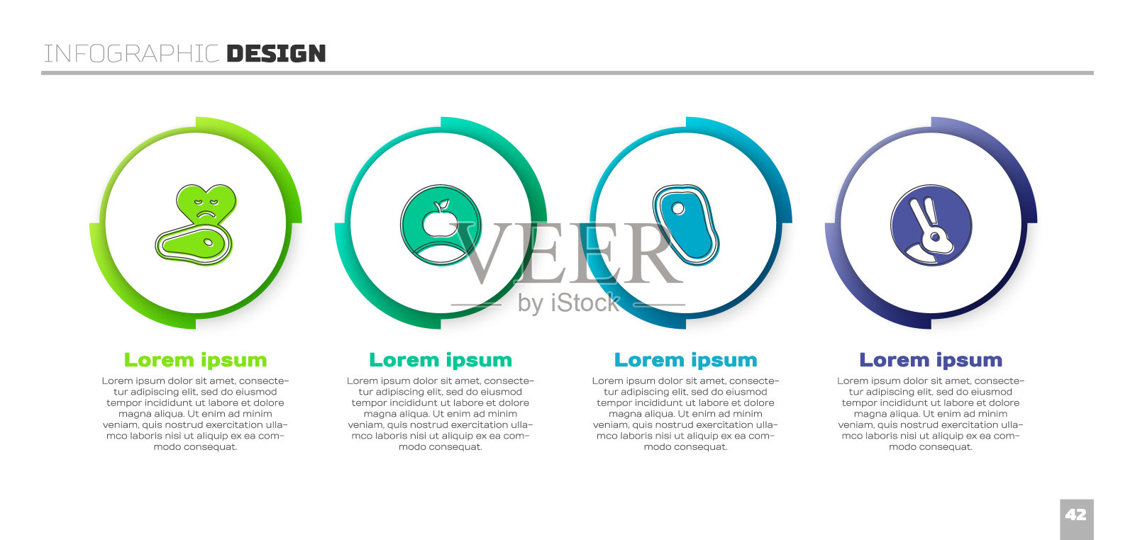 设置牛排肉，苹果和兔子。业务信息图模板。向量设计模板素材