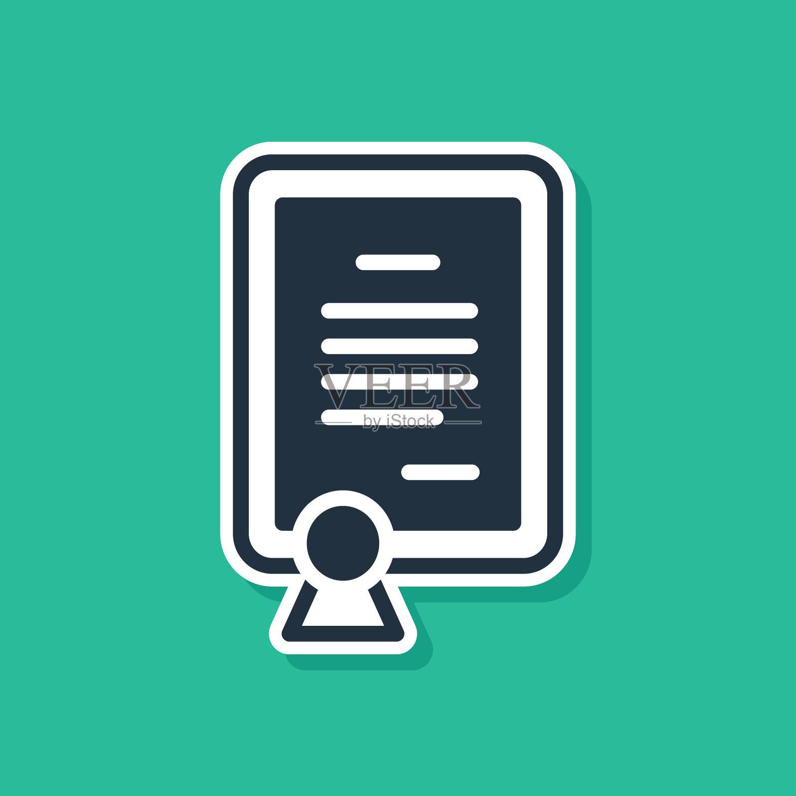 蓝色证书模板图标隔离在绿色背景上。成就，奖励，学位，授予，文凭的概念。向量插画图片素材