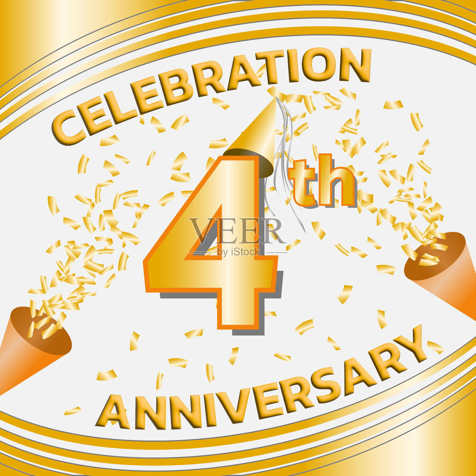 用金色的五彩纸屑庆祝四周年插画图片素材