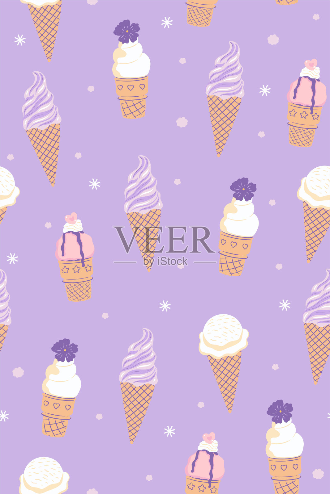 无缝的图案与紫色的冰淇淋。矢量图形。插画图片素材