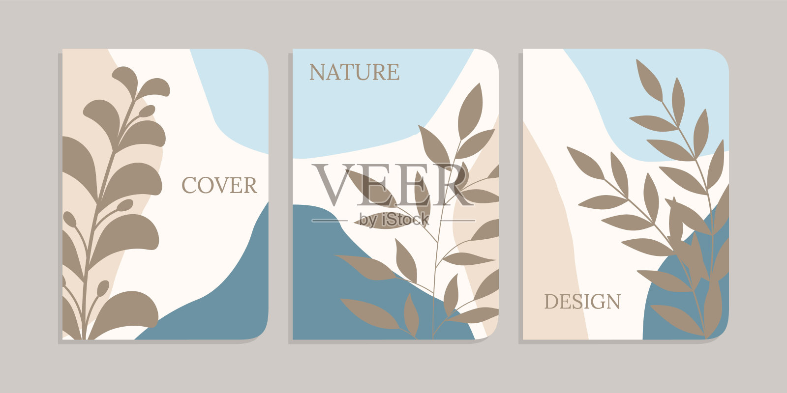 一套书封面设计与手绘花卉装饰。抽象的复古植物背景。用于笔记本、计划表、小册子、书籍、目录插画图片素材