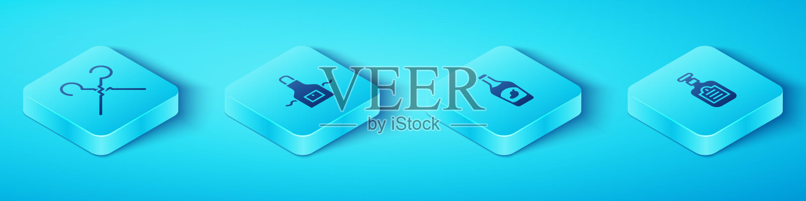 设置等距烧烤串，厨房围裙，酱瓶和番茄酱图标。向量图标素材