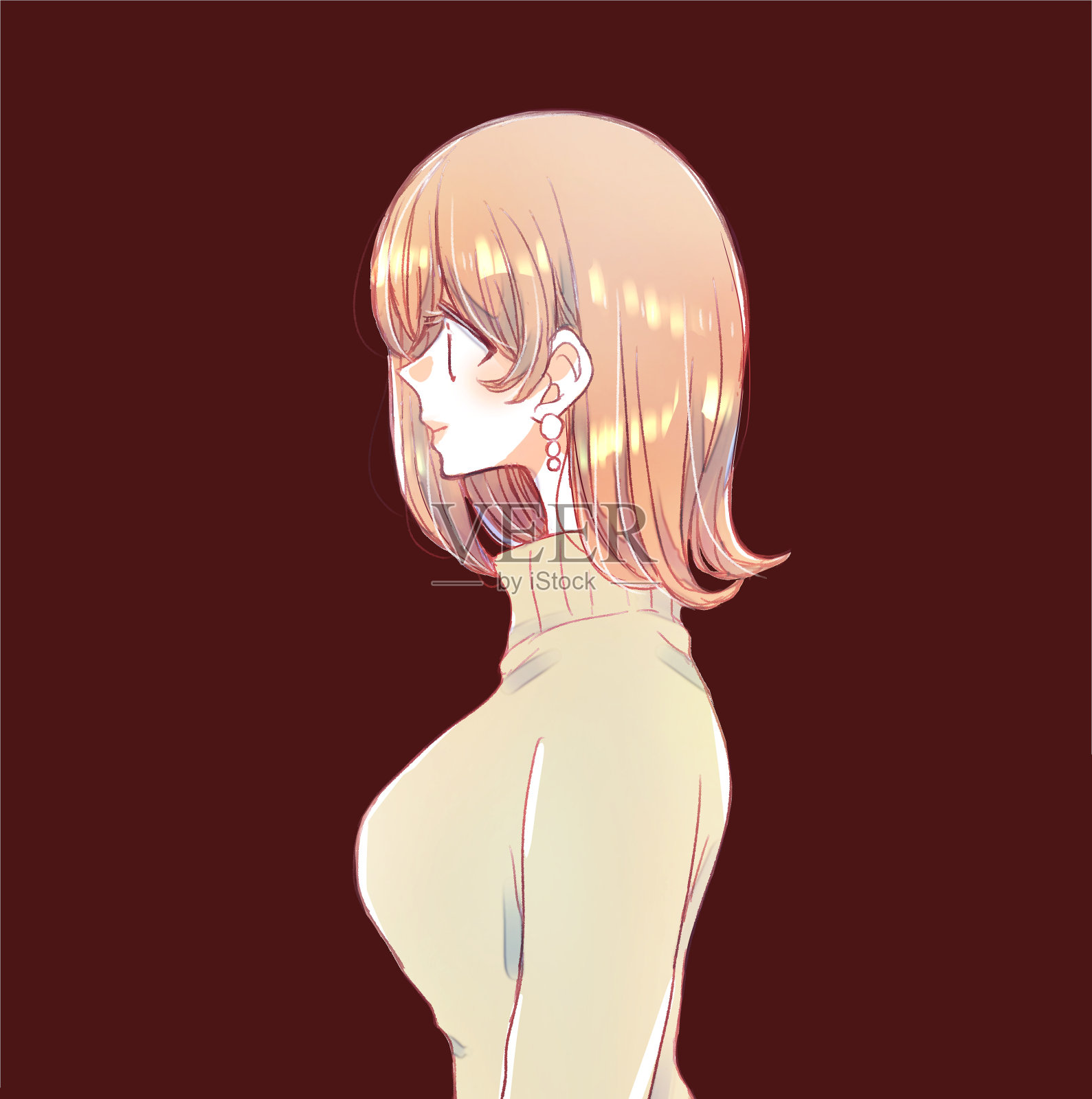 一个美丽女人的侧视图插画图片素材