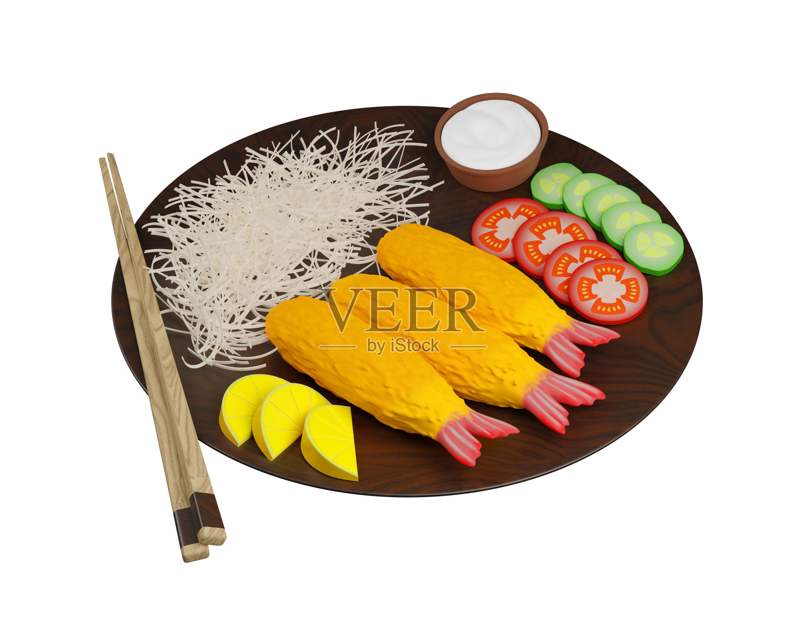 日本料理的食物。三维渲染照片摄影图片